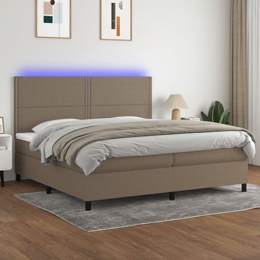 Letto a Molle Materasso e LED tortora 200x200cm in Tessuto | homemem39