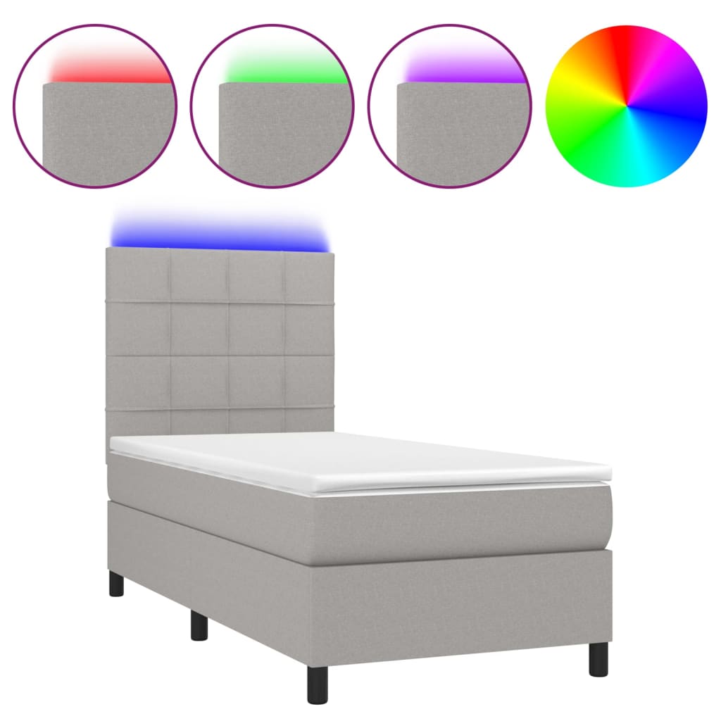 Letto a Molle Materasso e LED Grigio Chiaro 80x200 cm Tessuto - homemem39