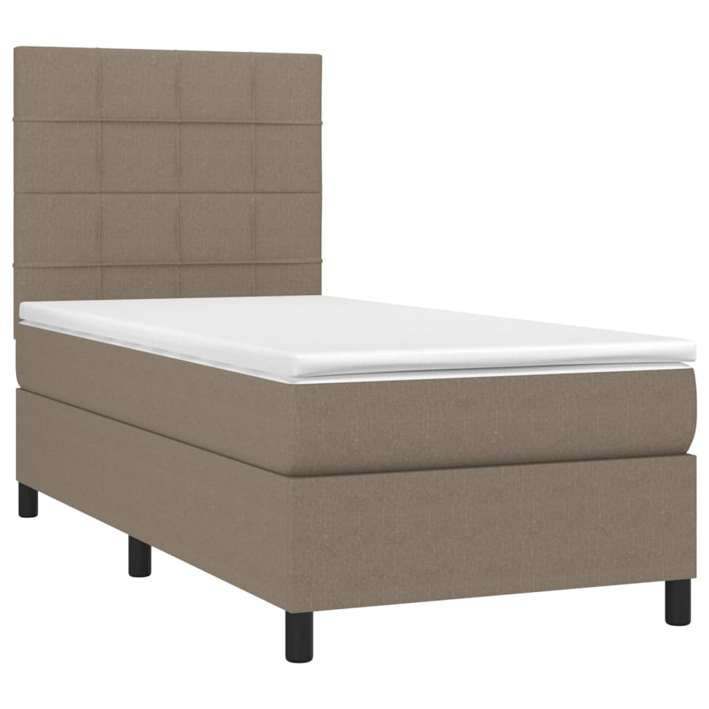 Letto a Molle con Materasso e LED Tortora 90x190 cm in Tessuto | homemem39