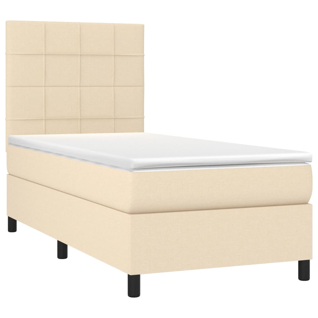 Letto a Molle con Materasso e LED Crema 90x190 cm in Tessuto - homemem39