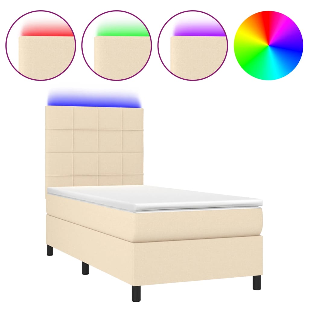 Letto a Molle con Materasso e LED Crema 100x200cm in Tessuto | homemem39
