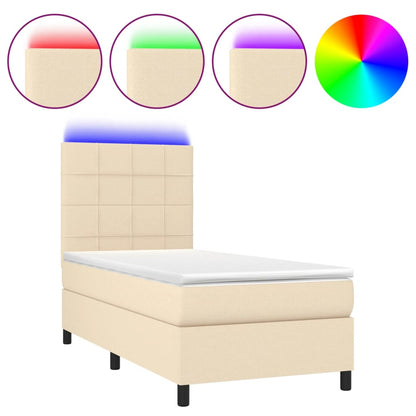 Letto a Molle con Materasso e LED Crema 100x200cm in Tessuto | homemem39