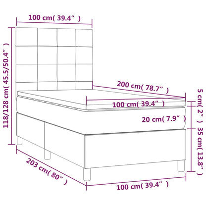 Letto a Molle con Materasso e LED Crema 100x200cm in Tessuto | homemem39