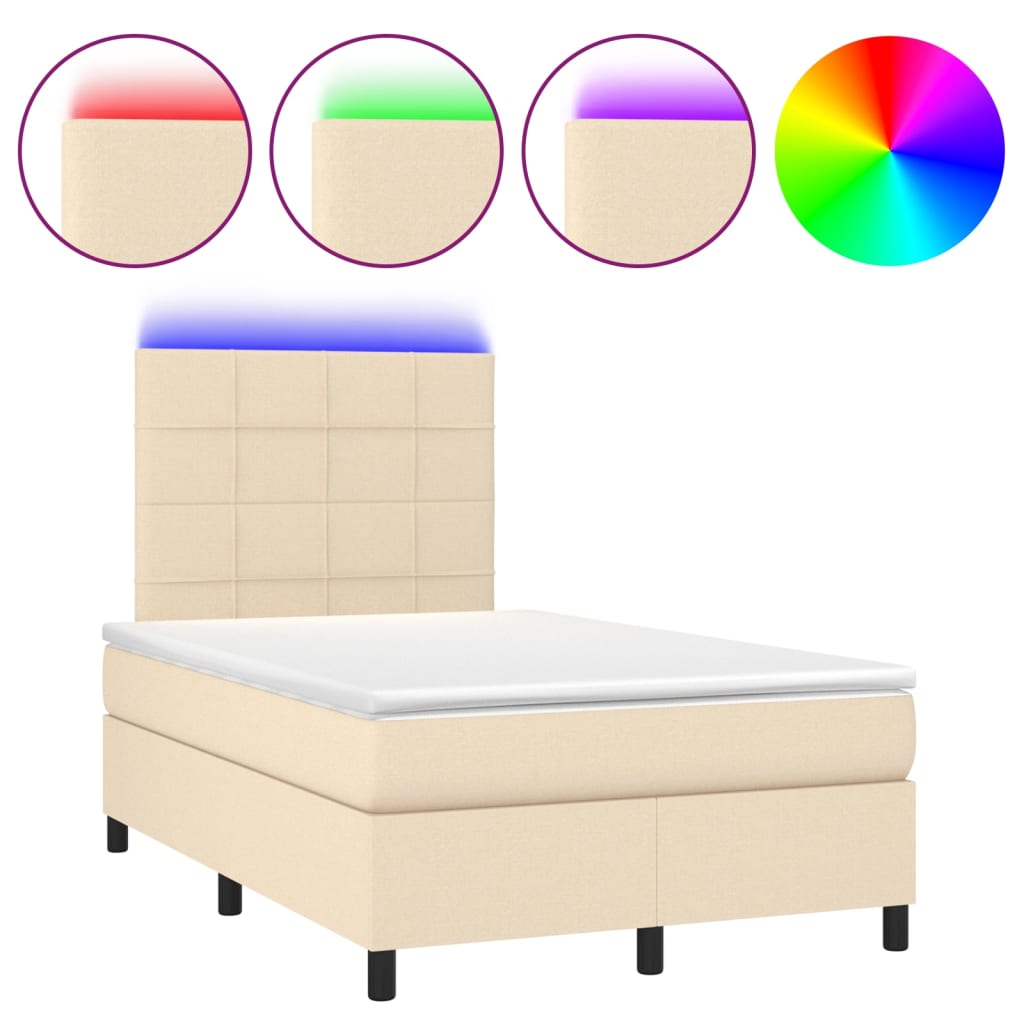 Letto a Molle con Materasso e LED Crema 120x200cm in Tessuto | homemem39