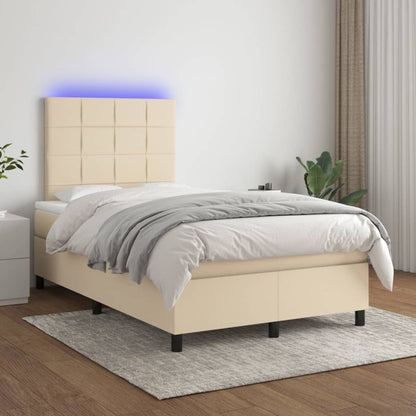 Letto a Molle con Materasso e LED Crema 120x200cm in Tessuto | homemem39