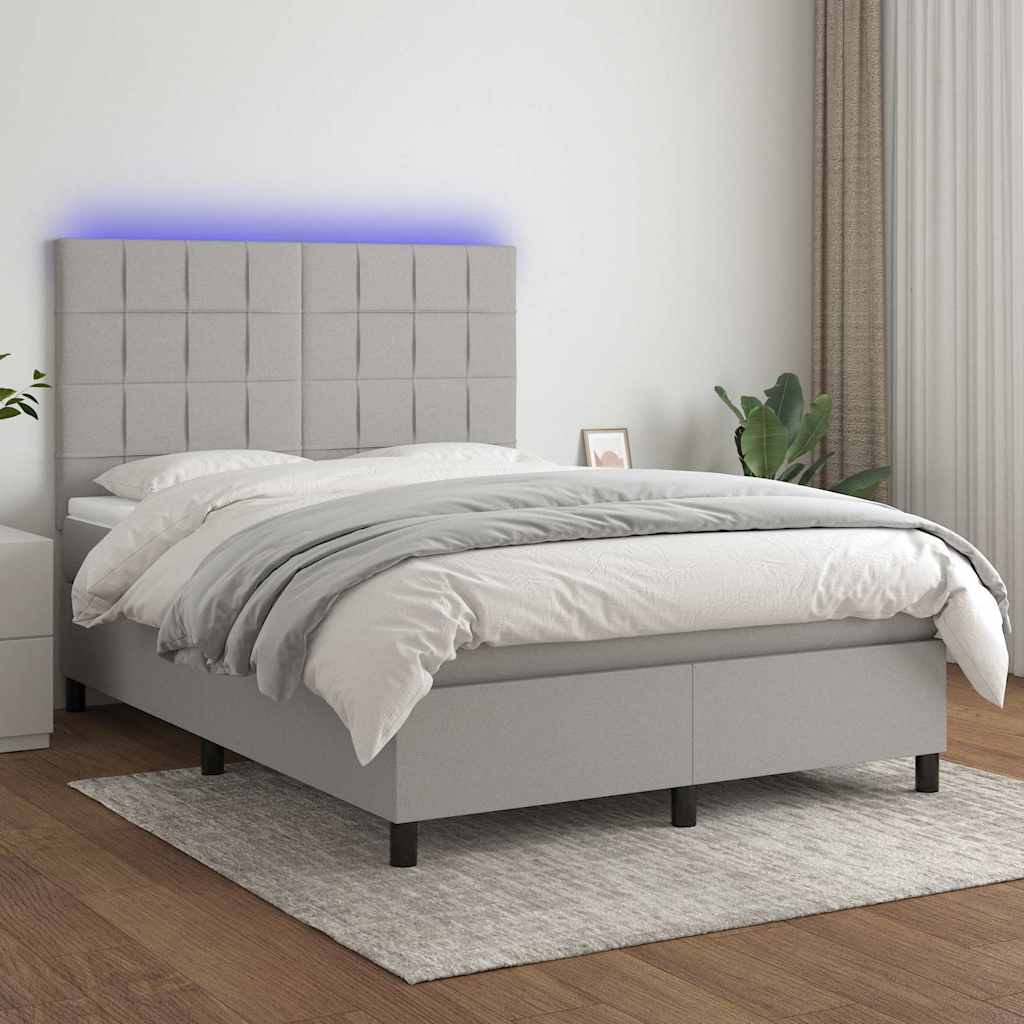 Letto a Molle Materasso e LED Grigio Chiaro 140x190 cm Tessuto
