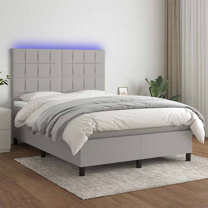 Letto a Molle Materasso e LED Grigio Chiaro 140x190 cm Tessuto