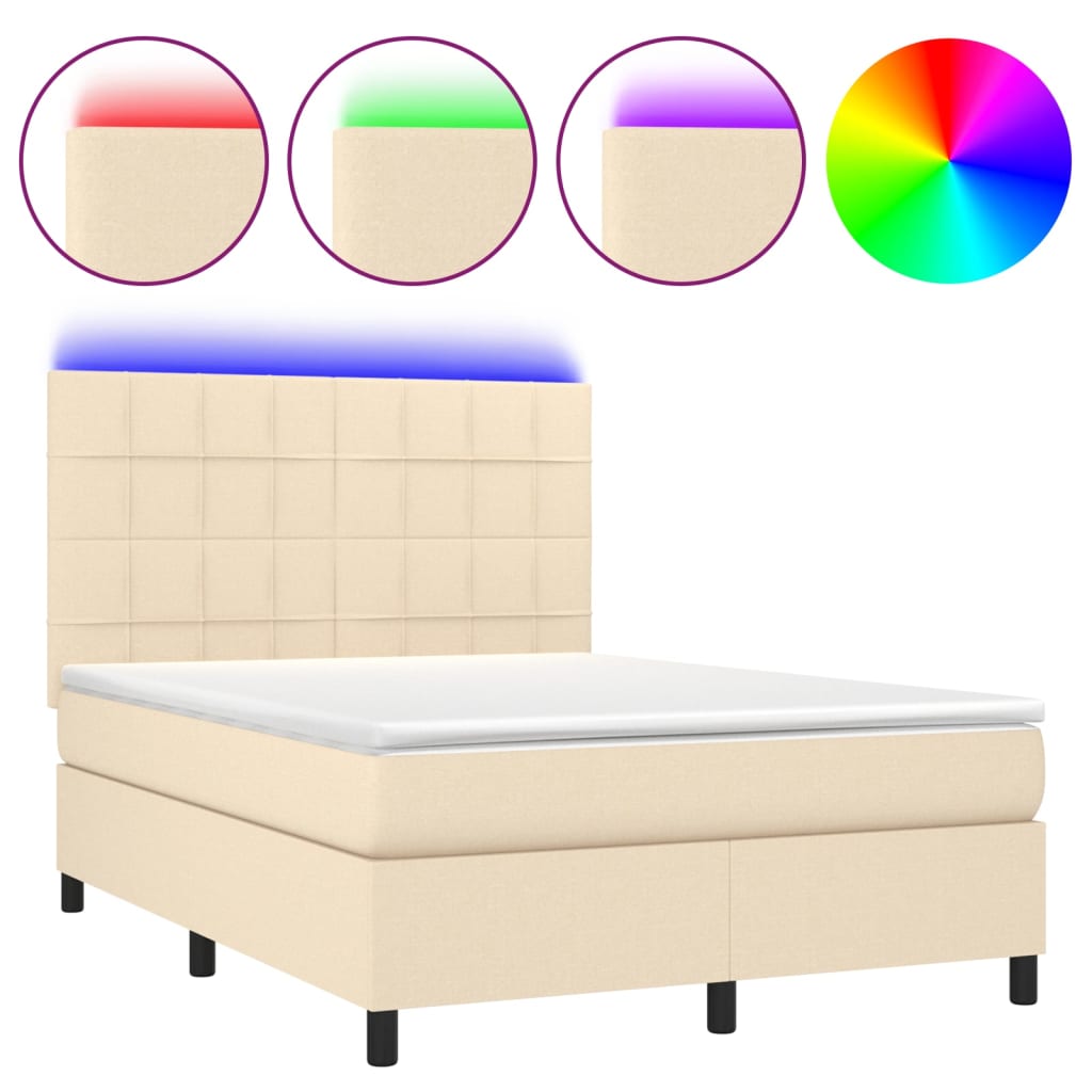 Letto a Molle con Materasso e LED Crema 140x190 cm in Tessuto