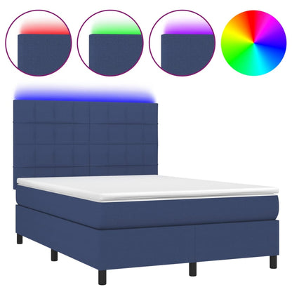 Letto a Molle con Materasso e LED Blu 140x190 cm in Tessuto | homemem39