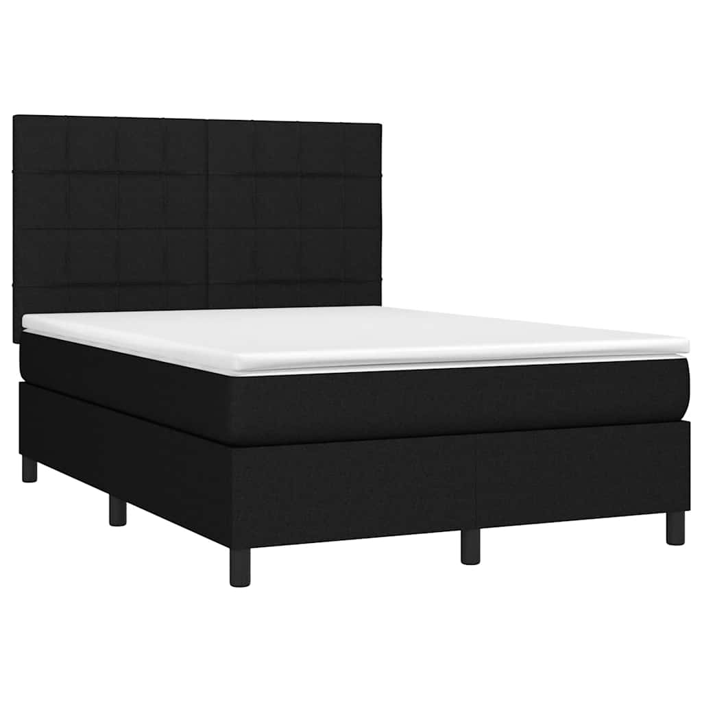 Letto a Molle con Materasso e LED Nero 140x200 cm in Tessuto | homemem39