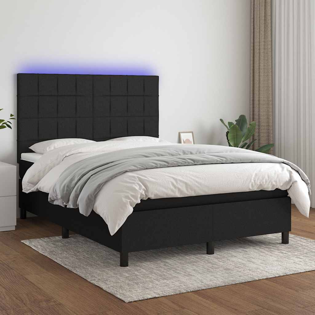 Letto a Molle con Materasso e LED Nero 140x200 cm in Tessuto | homemem39
