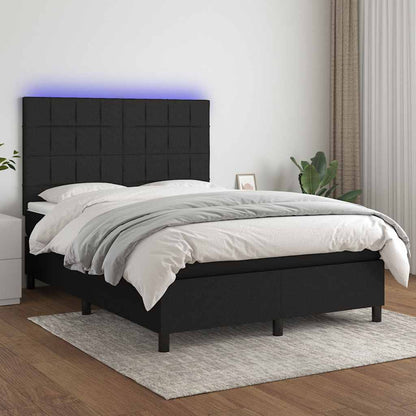 Letto a Molle con Materasso e LED Nero 140x200 cm in Tessuto | homemem39