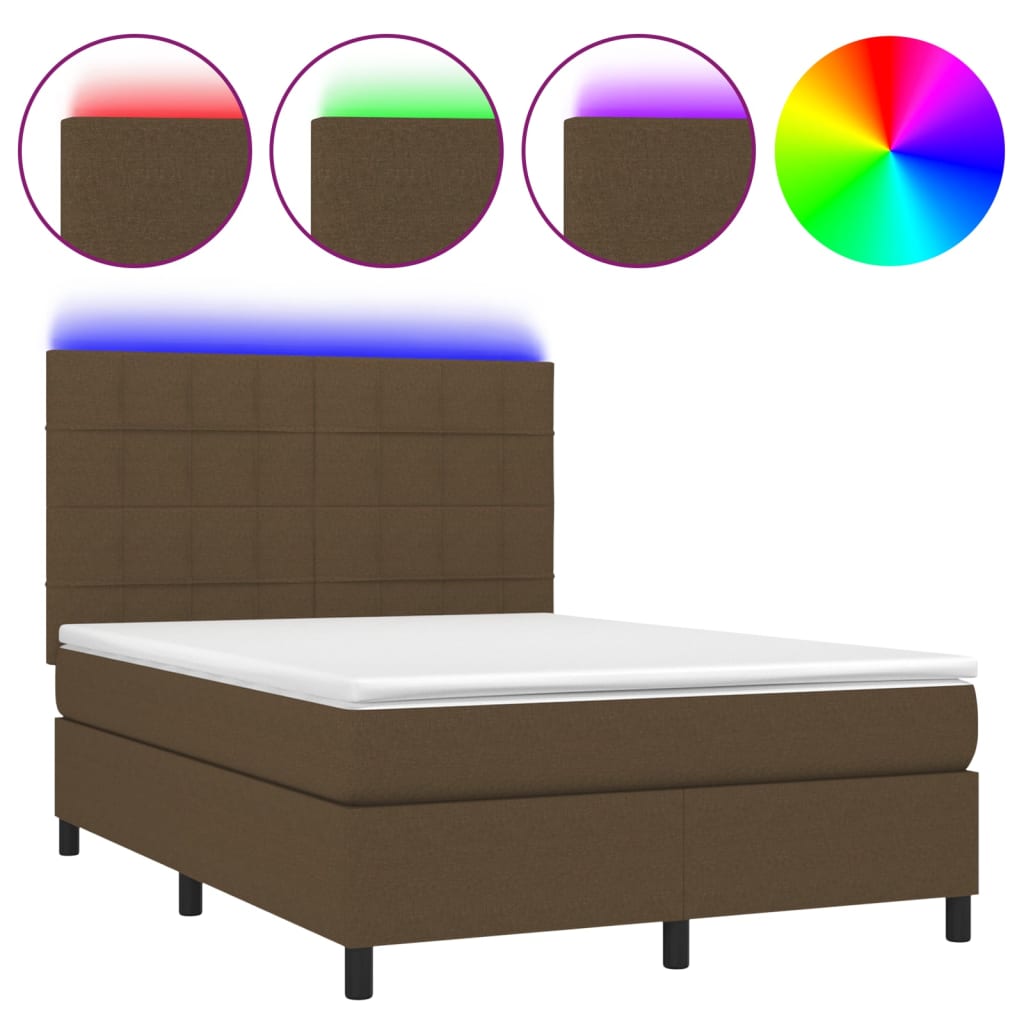 Letto a Molle Materasso e LED Marrone Scuro 140x200 cm Tessuto | homemem39