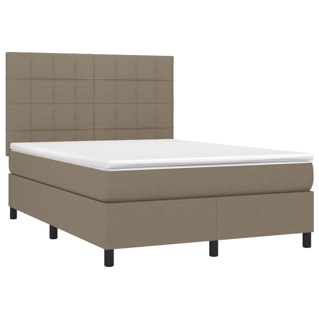Letto a Molle con Materasso e LED Tortora 140x200 cm in Tessuto | homemem39