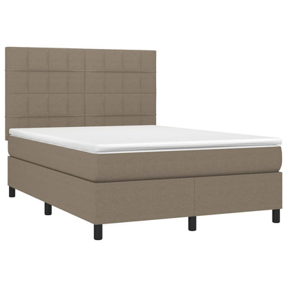 Letto a Molle con Materasso e LED Tortora 140x200 cm in Tessuto | homemem39
