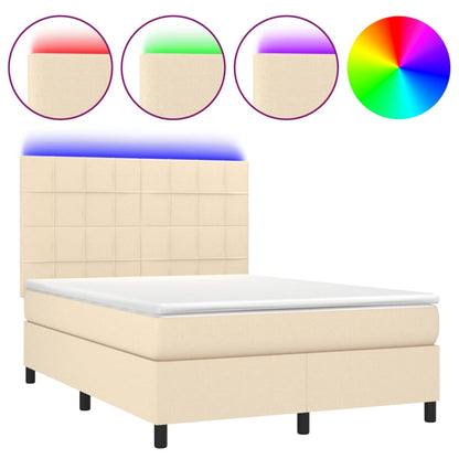 Letto a Molle con Materasso e LED Crema 140x200 cm in Tessuto