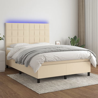 Letto a Molle con Materasso e LED Crema 140x200 cm in Tessuto - homemem39