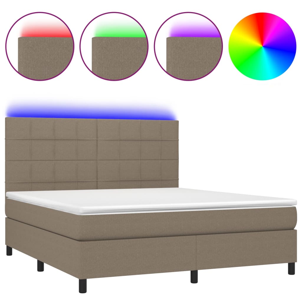 Letto a Molle con Materasso e LED Tortora 160x200 cm in Tessuto - homemem39