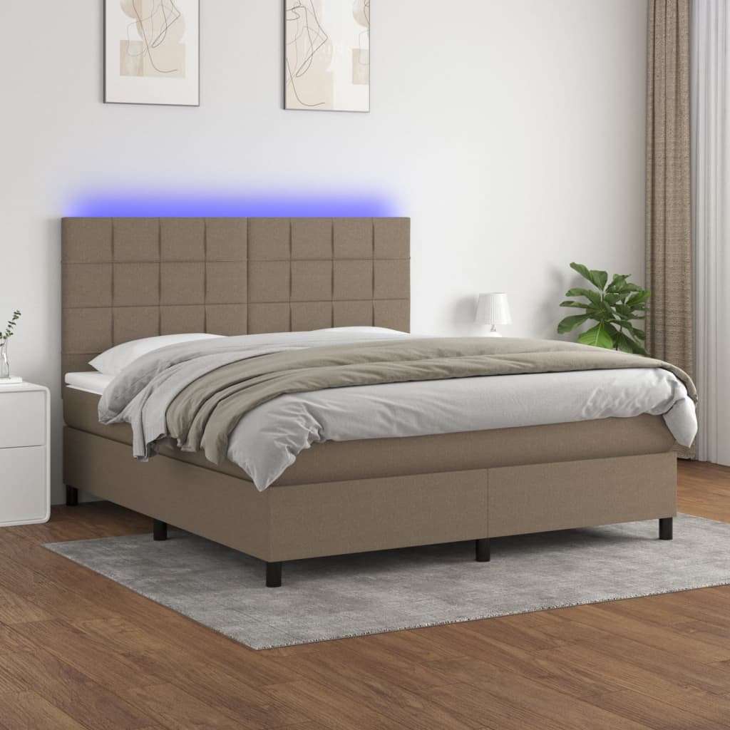 Letto a Molle con Materasso e LED Tortora 160x200 cm in Tessuto - homemem39