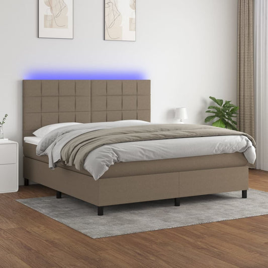 Letto a Molle con Materasso e LED Tortora 160x200 cm in Tessuto - homemem39