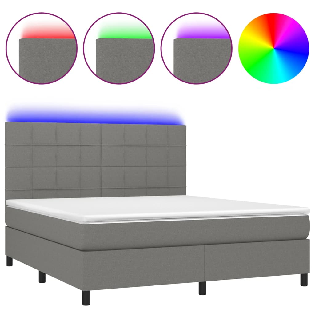 Letto a Molle Materasso e LED Grigio Scuro 180x200cm in Tessuto | homemem39