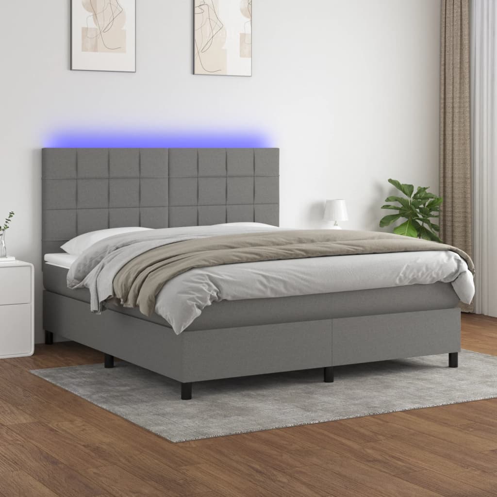 Letto a Molle Materasso e LED Grigio Scuro 180x200cm in Tessuto | homemem39