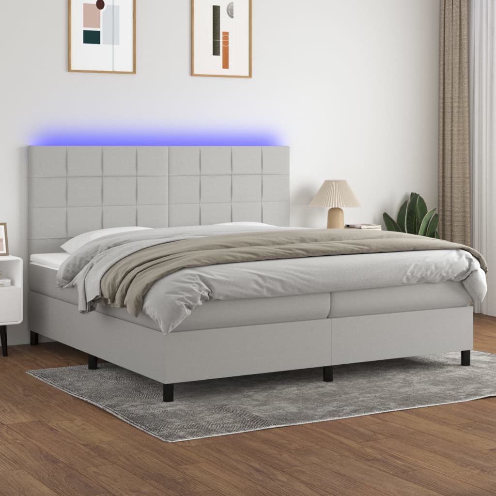 Letto a Molle Materasso e LED Grigio Chiaro 200x200 cm Tessuto | homemem39