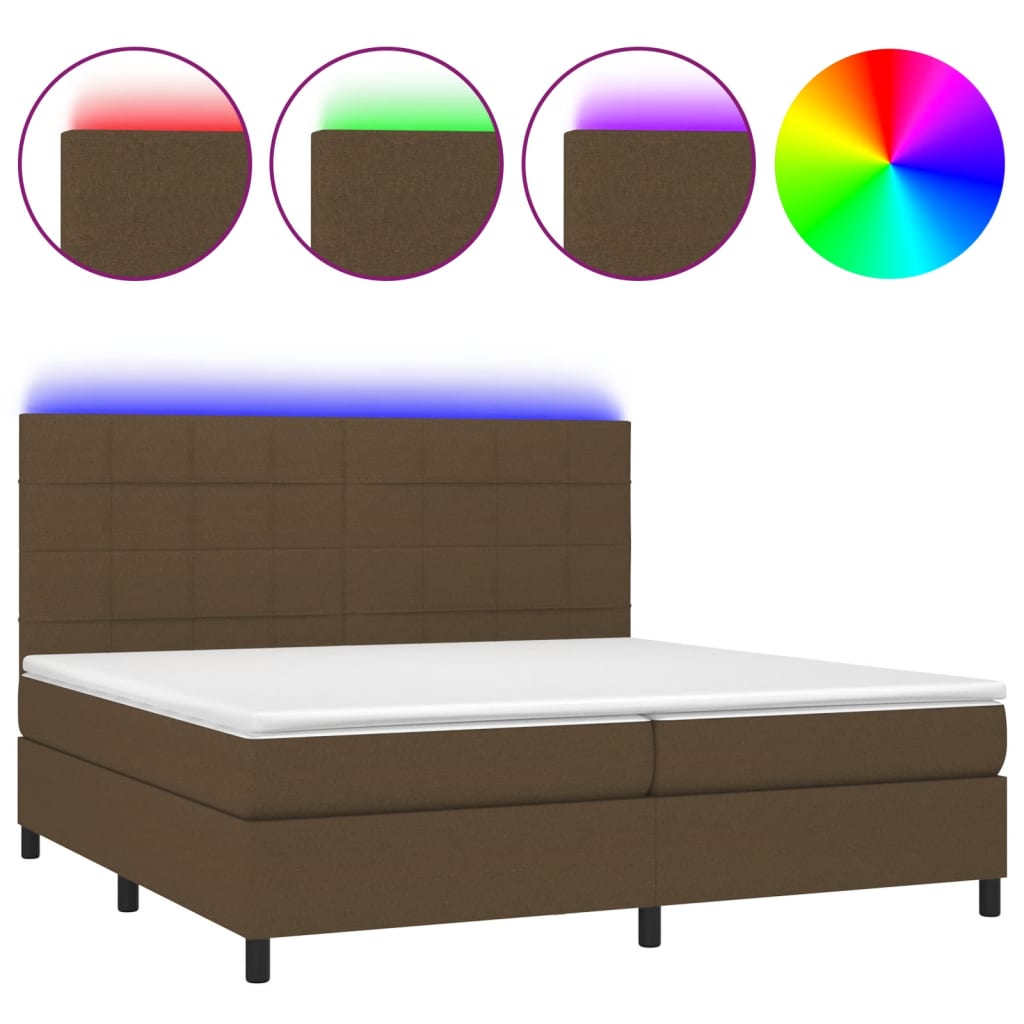 Letto a Molle Materasso e LED Marronescuro 200x200cm in Tessuto | homemem39