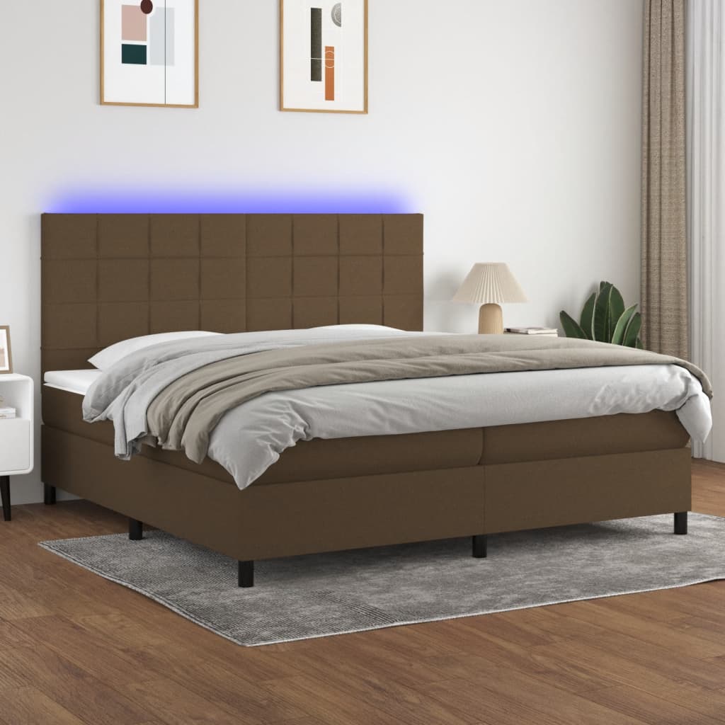 Letto a Molle Materasso e LED Marronescuro 200x200cm in Tessuto | homemem39