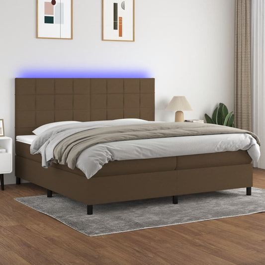 Letto a Molle Materasso e LED Marronescuro 200x200cm in Tessuto - homemem39