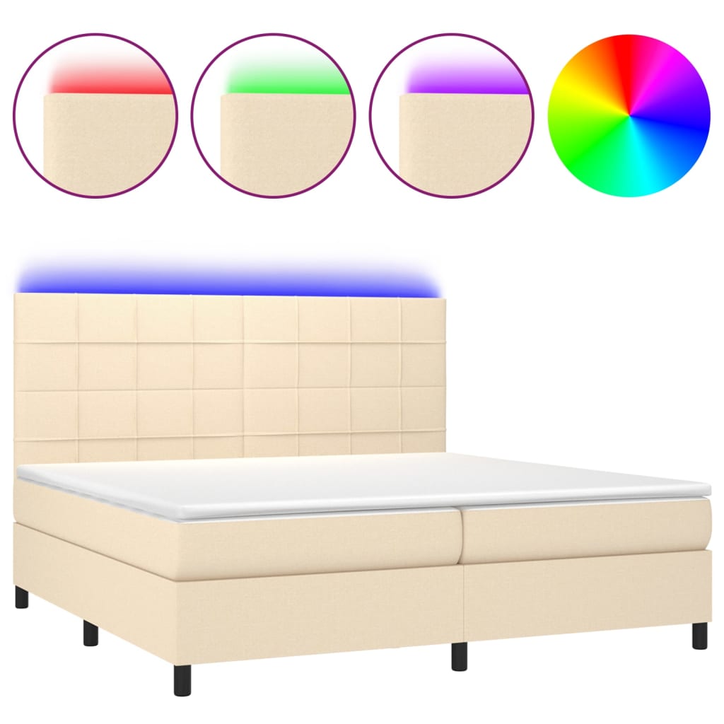 Letto a Molle Materasso e LED bianco 200x200cm in Tessuto - homemem39