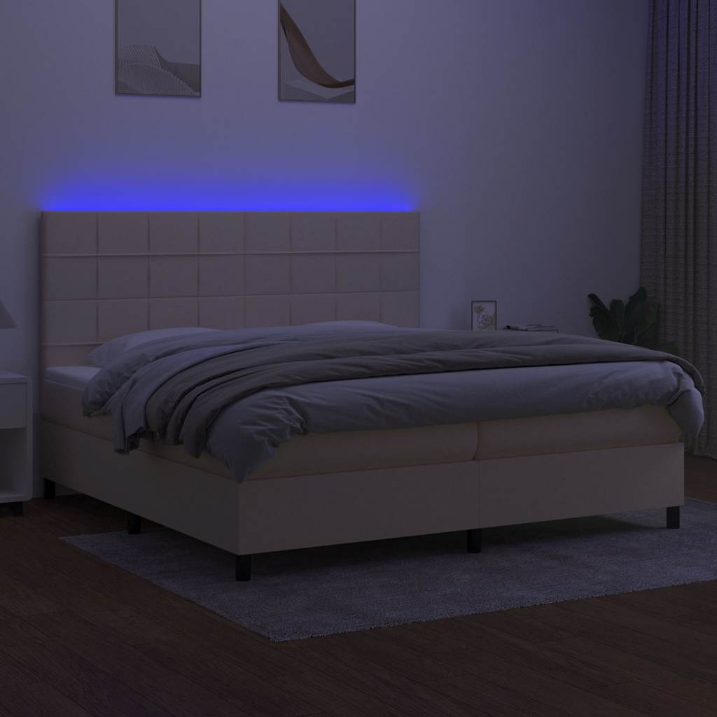 Letto a Molle Materasso e LED bianco 200x200cm in Tessuto