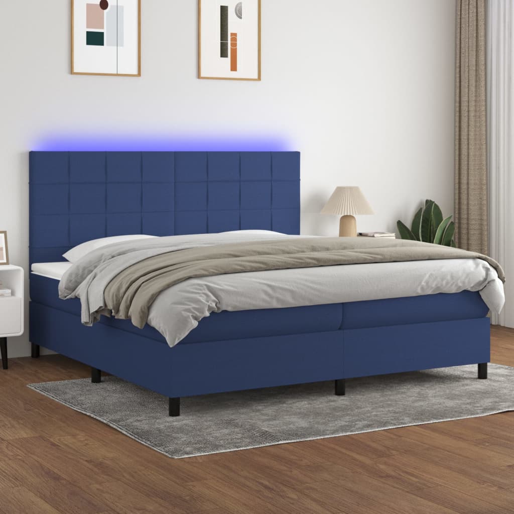 Letto a Molle Materasso e LED Blu 200x200cm in Tessuto - homemem39