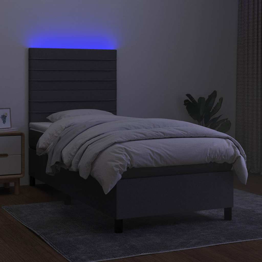 Letto a Molle Materasso e LED Grigio Scuro 80x200 cm in Tessuto