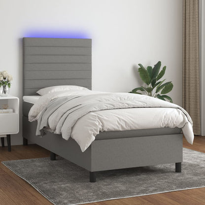Letto a Molle Materasso e LED Grigio Scuro 80x200 cm in Tessuto | homemem39