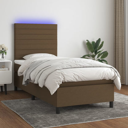 Letto a Molle Materasso e LED Marrone Scuro 80x200cm in Tessuto | homemem39