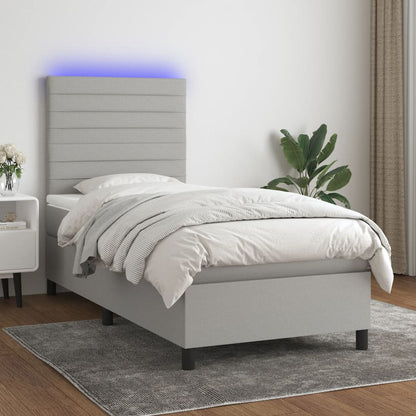 Letto a Molle Materasso e LED Grigio Chiaro 90x190 cm Tessuto | homemem39