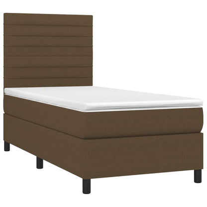 Letto a Molle Materasso e LED Marrone Scuro 90x190cm in Tessuto - homemem39