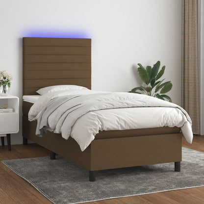 Letto a Molle Materasso e LED Marrone Scuro 90x190cm in Tessuto - homemem39