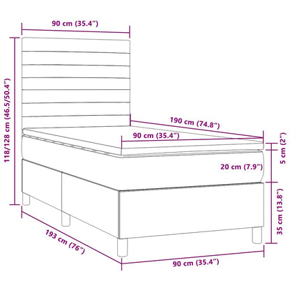 Letto a Molle con Materasso e LED Tortora 90x190 cm in Tessuto - homemem39