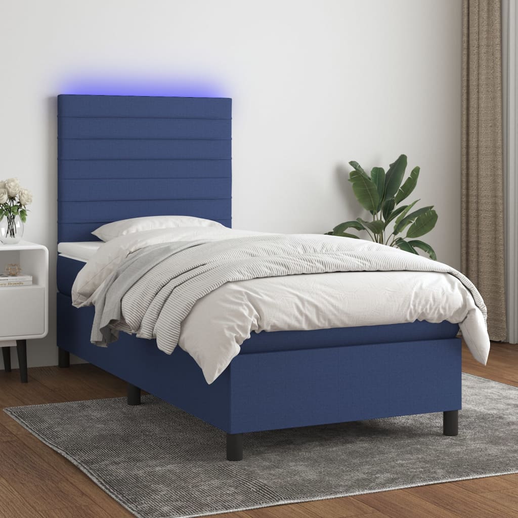 Letto a Molle con Materasso e LED Blu 90x190 cm in Tessuto | homemem39