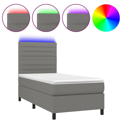 Letto a Molle Materasso e LED Grigio Scuro 90x200 cm in Tessuto - homemem39