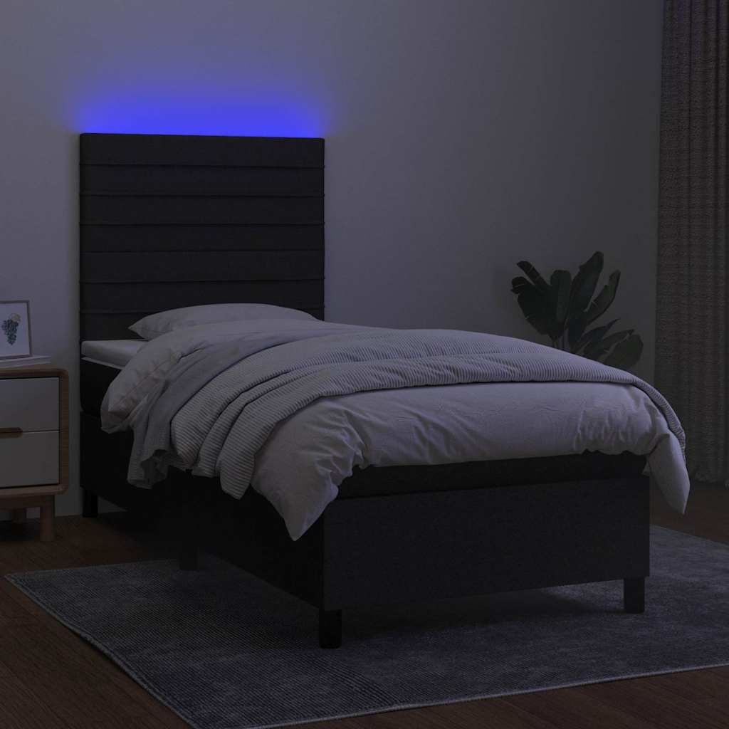 Letto a Molle con Materasso e LED Nero 90x200 cm in Tessuto