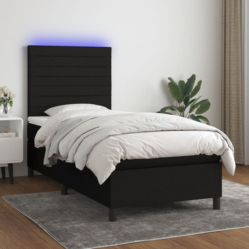 Letto a Molle con Materasso e LED Nero 90x200 cm in Tessuto - homemem39