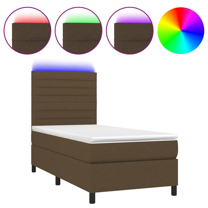 Letto a Molle Materasso e LED Marrone Scuro 90x200cm in Tessuto | homemem39