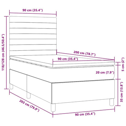 Letto a Molle Materasso e LED Marrone Scuro 90x200cm in Tessuto | homemem39