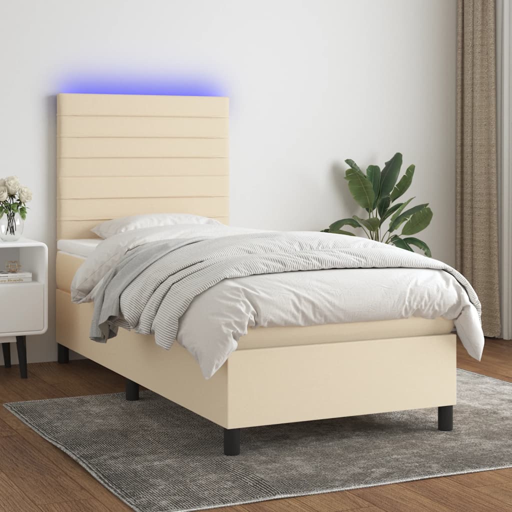 Letto a Molle con Materasso e LED Crema 100x200cm in Tessuto - homemem39