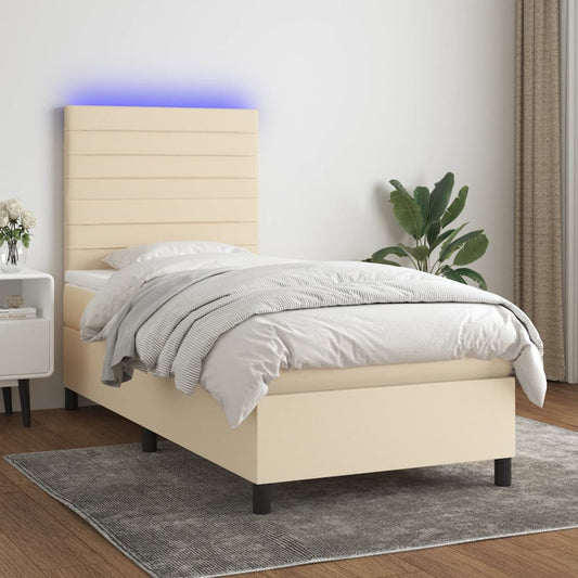 Letto a Molle con Materasso e LED Crema 100x200cm in Tessuto - homemem39