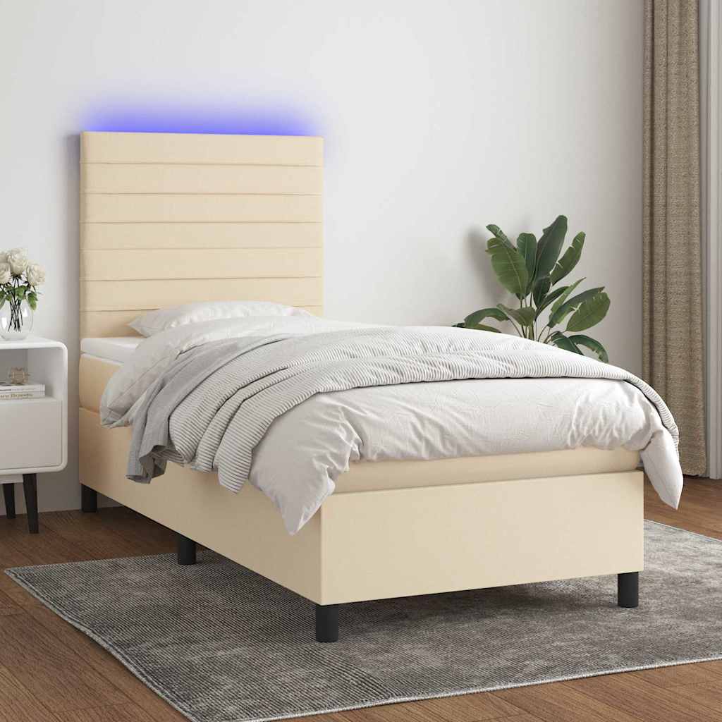 Letto a Molle con Materasso e LED Crema 100x200cm in Tessuto