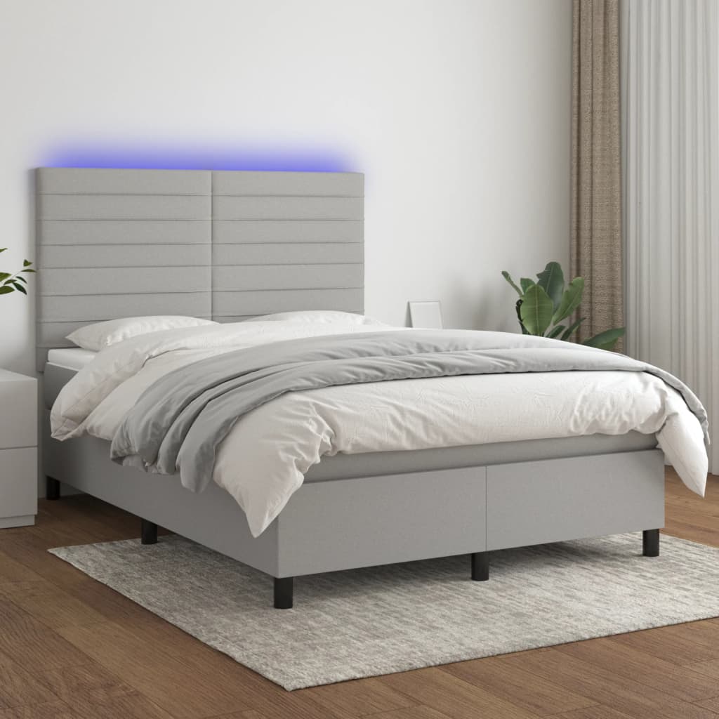 Letto a Molle Materasso e LED Grigio Chiaro 140x190 cm Tessuto | homemem39
